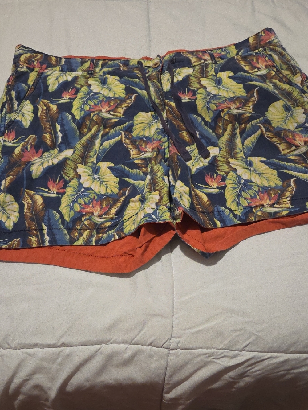 Tropical Print Revrrsable Shorts - Navy & Orange